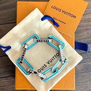 Louis Vuitton Limited Edition Monogram Silver and Teal Chain Bracelet